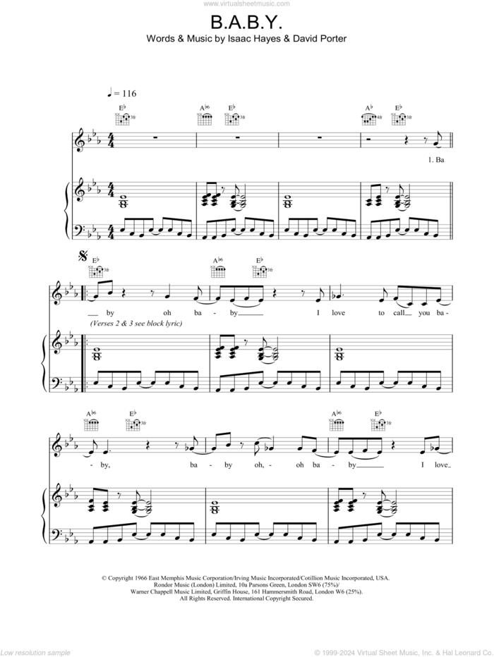 B-A-B-Y sheet music for voice, piano or guitar by Carla Thomas and Isaac Hayes, intermediate skill level