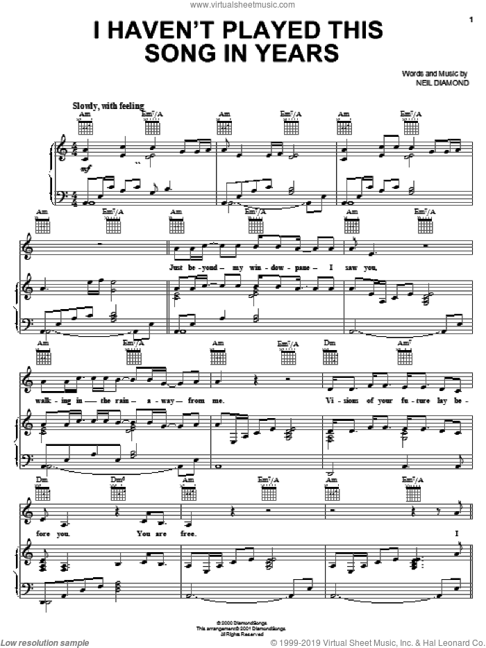 I Haven't Played This Song In Years sheet music for voice, piano or guitar by Neil Diamond, intermediate skill level