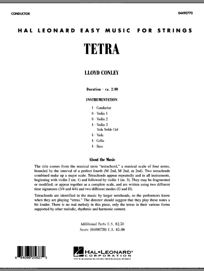 Tetra (COMPLETE) sheet music for orchestra by Lloyd Conley, classical score, intermediate skill level