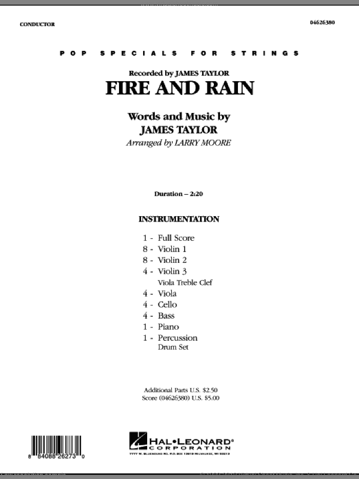 Fire and Rain (COMPLETE) sheet music for orchestra by James Taylor and Larry Moore, intermediate skill level