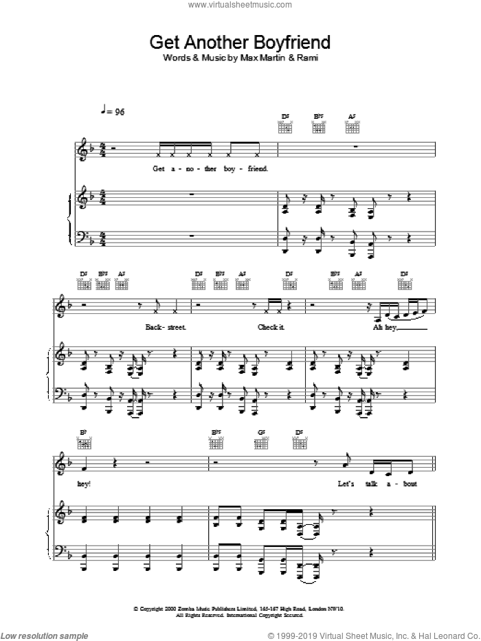 Get Another Boyfriend sheet music for voice, piano or guitar by Backstreet Boys, intermediate skill level