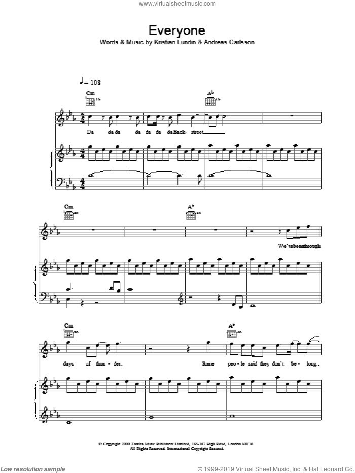 Everyone sheet music for voice, piano or guitar by Backstreet Boys, intermediate skill level