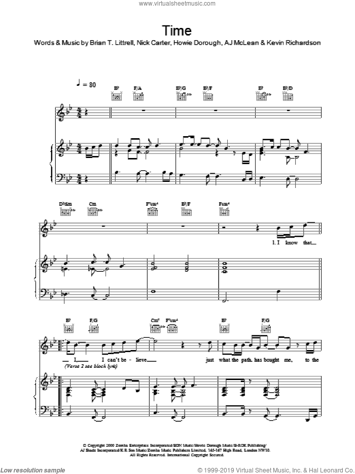Time sheet music for voice, piano or guitar by Backstreet Boys, intermediate skill level