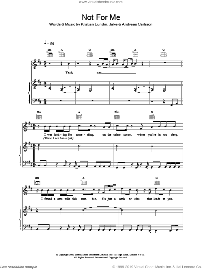 Not For Me sheet music for voice, piano or guitar by Backstreet Boys, intermediate skill level