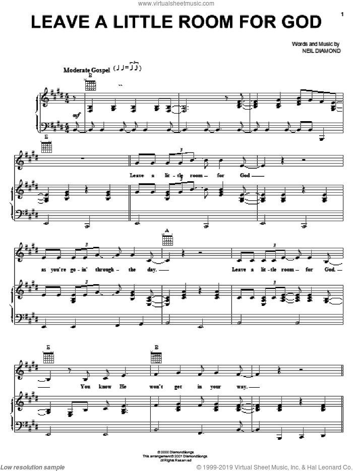 Leave A Little Room For God sheet music for voice, piano or guitar by Neil Diamond, intermediate skill level