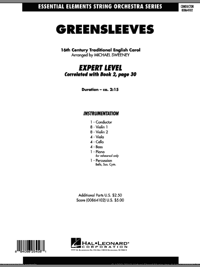 Greensleeves (COMPLETE) sheet music for orchestra by Michael Sweeney, intermediate skill level
