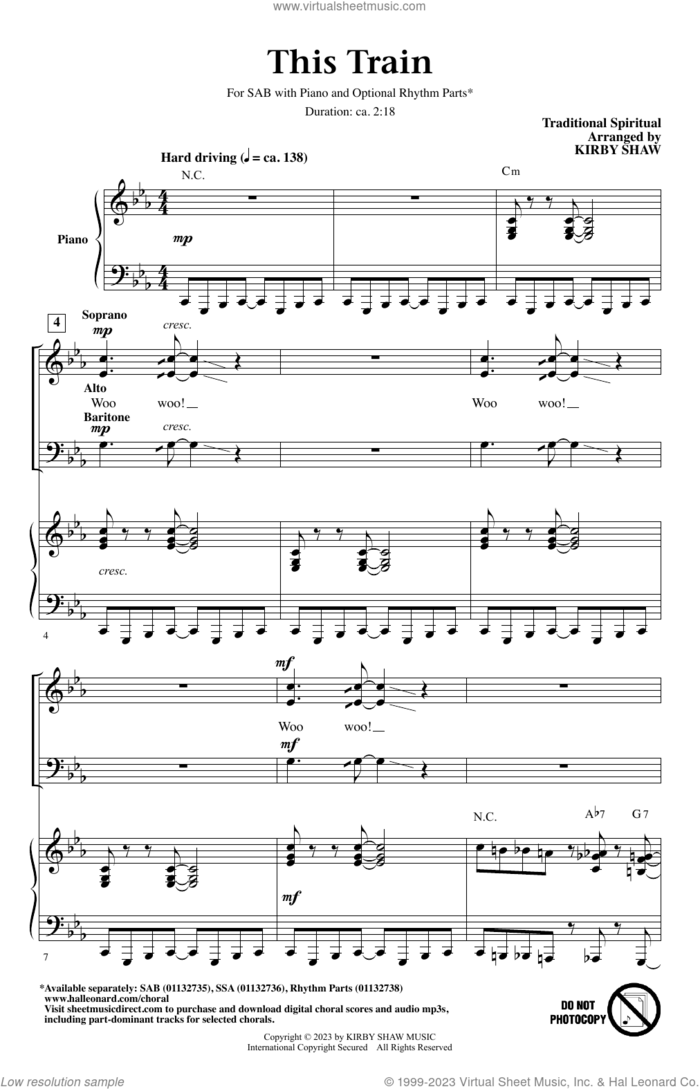 This Train (arr. Kirby Shaw) sheet music for choir (SAB: soprano, alto, bass)  and Kirby Shaw, intermediate skill level