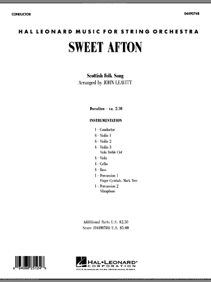Sweet Afton (COMPLETE) sheet music for orchestra by John Leavitt, intermediate skill level