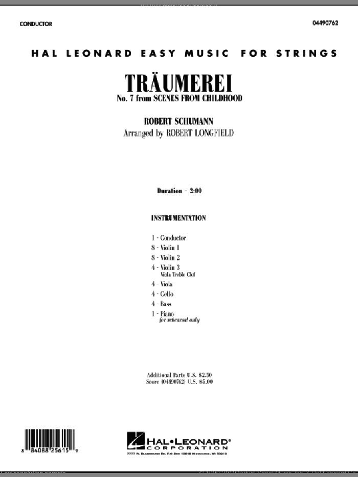 Traumerei (COMPLETE) sheet music for orchestra by Robert Schumann and Robert Longfield, classical score, intermediate skill level