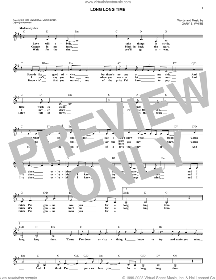 Long Long Time sheet music for voice and other instruments (fake book) by Linda Ronstadt, Mindy McCready and Gary B. White, intermediate skill level