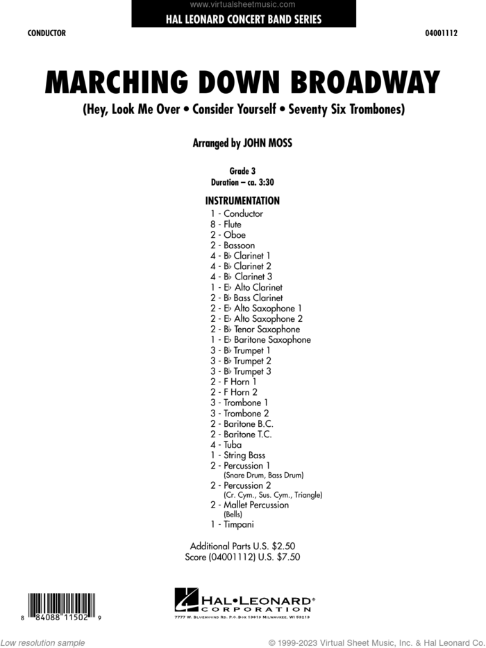 Marching Down Broadway (COMPLETE) sheet music for concert band by John Moss, intermediate skill level