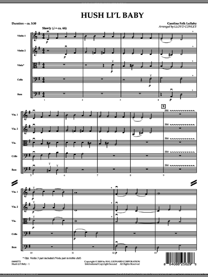 Hush Li'l Baby (COMPLETE) sheet music for orchestra by Lloyd Conley, intermediate skill level