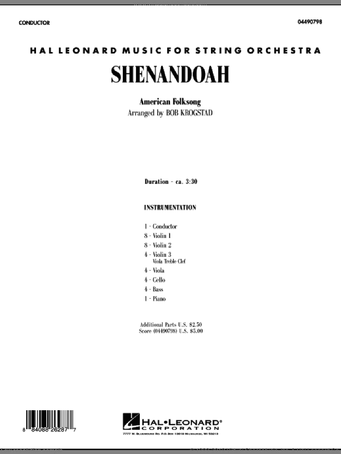 Shenandoah (COMPLETE) sheet music for orchestra by Bob Krogstad, intermediate skill level