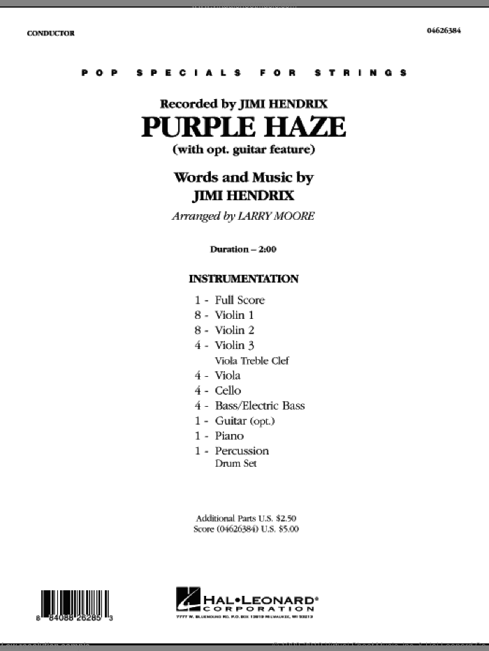 Purple Haze (COMPLETE) sheet music for orchestra by Jimi Hendrix and Larry Moore, intermediate skill level