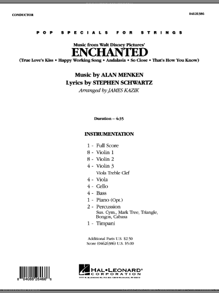 Music from Enchanted (COMPLETE) sheet music for orchestra by Alan Menken, Stephen Schwartz and James Kazik, intermediate skill level