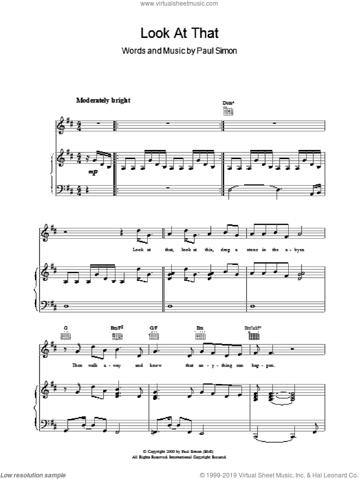 Look At That sheet music for voice, piano or guitar by Paul Simon, intermediate skill level