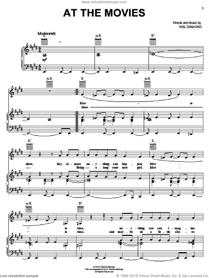 At The Movies sheet music for voice, piano or guitar by Neil Diamond, intermediate skill level