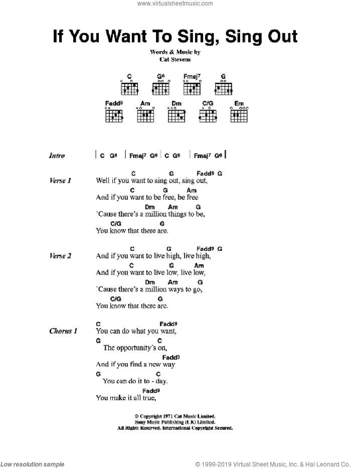 If You Want To Sing Out, Sing Out sheet music for guitar (chords) by Cat Stevens, intermediate skill level