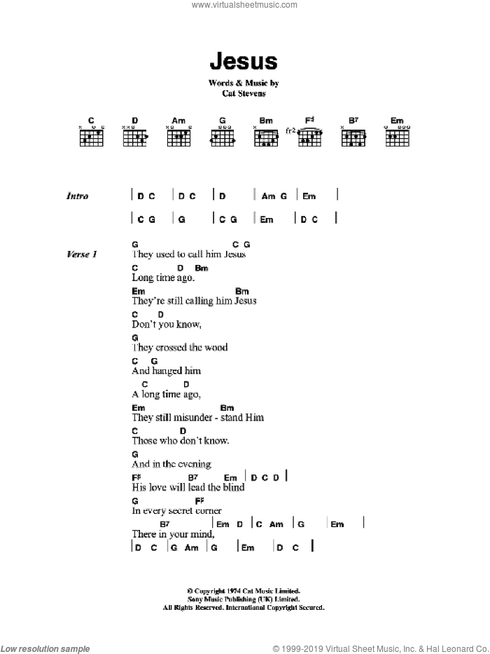 Jesus sheet music for guitar (chords) by Cat Stevens, intermediate skill level