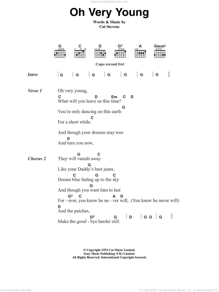 Oh Very Young sheet music for guitar (chords) by Cat Stevens, intermediate skill level
