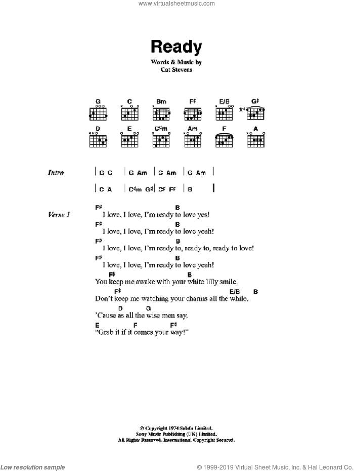 Ready sheet music for guitar (chords) by Cat Stevens, intermediate skill level
