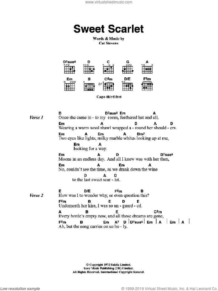 Sweet Scarlet sheet music for guitar (chords) by Cat Stevens, intermediate skill level