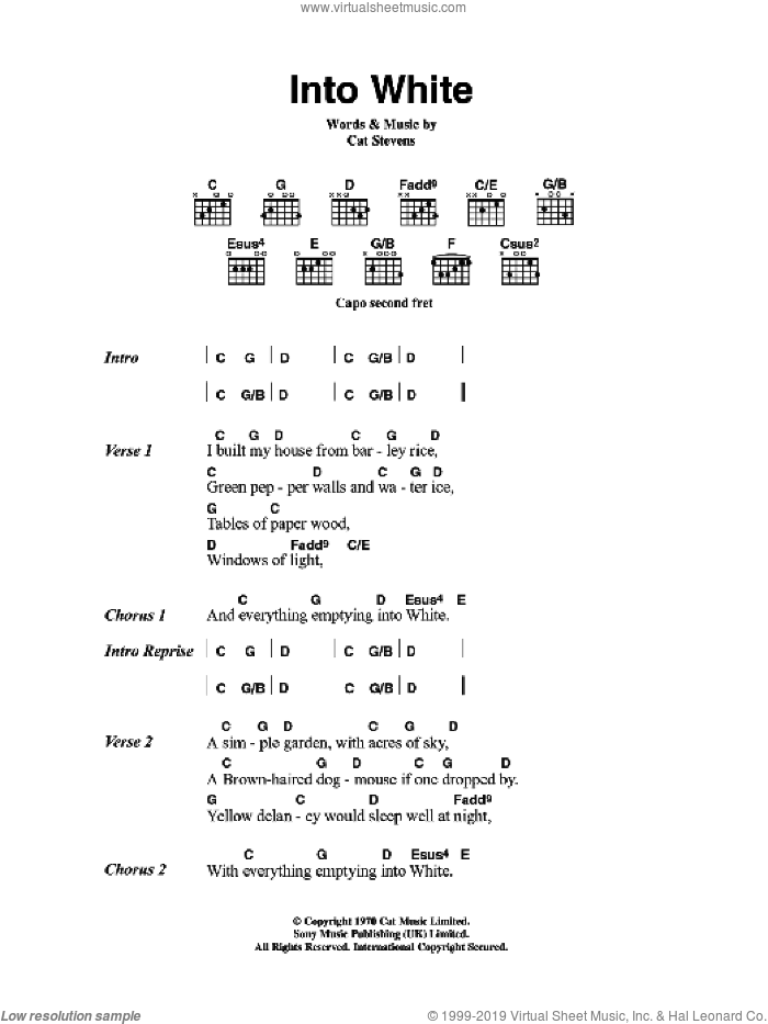 Into White sheet music for guitar (chords) by Cat Stevens, intermediate skill level