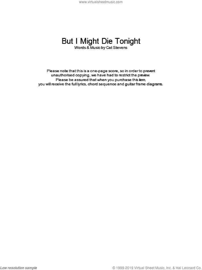 But I Might Die Tonight sheet music for guitar (chords) by Cat Stevens, intermediate skill level