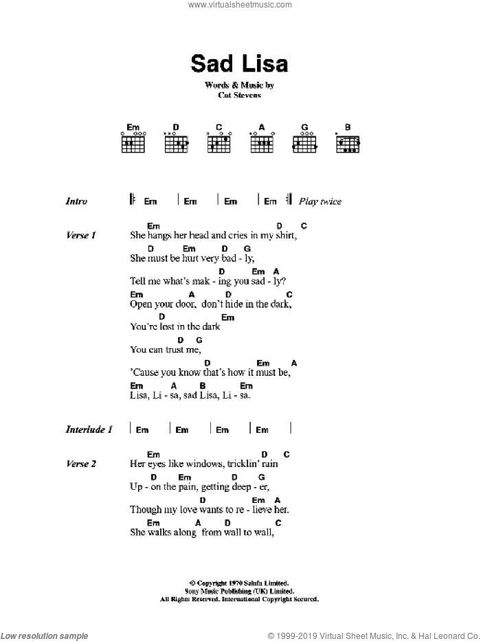 Sad Lisa sheet music for guitar (chords) by Cat Stevens, intermediate skill level
