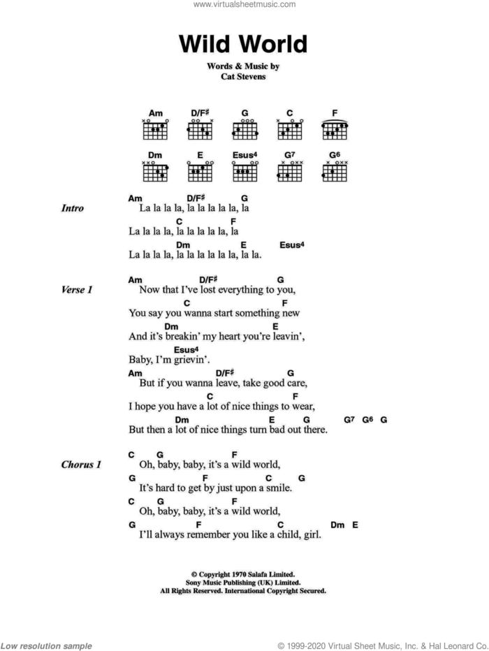 Wild World sheet music for guitar (chords) by Maxi Priest and Cat Stevens, intermediate skill level