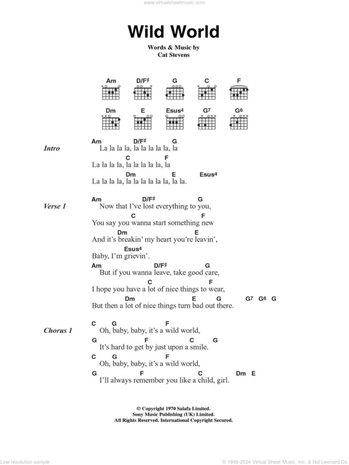 Wild World sheet music for guitar (chords) by Maxi Priest and Cat Stevens, intermediate skill level