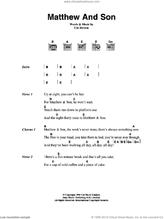 Matthew And Son sheet music for guitar (chords) by Cat Stevens, intermediate skill level