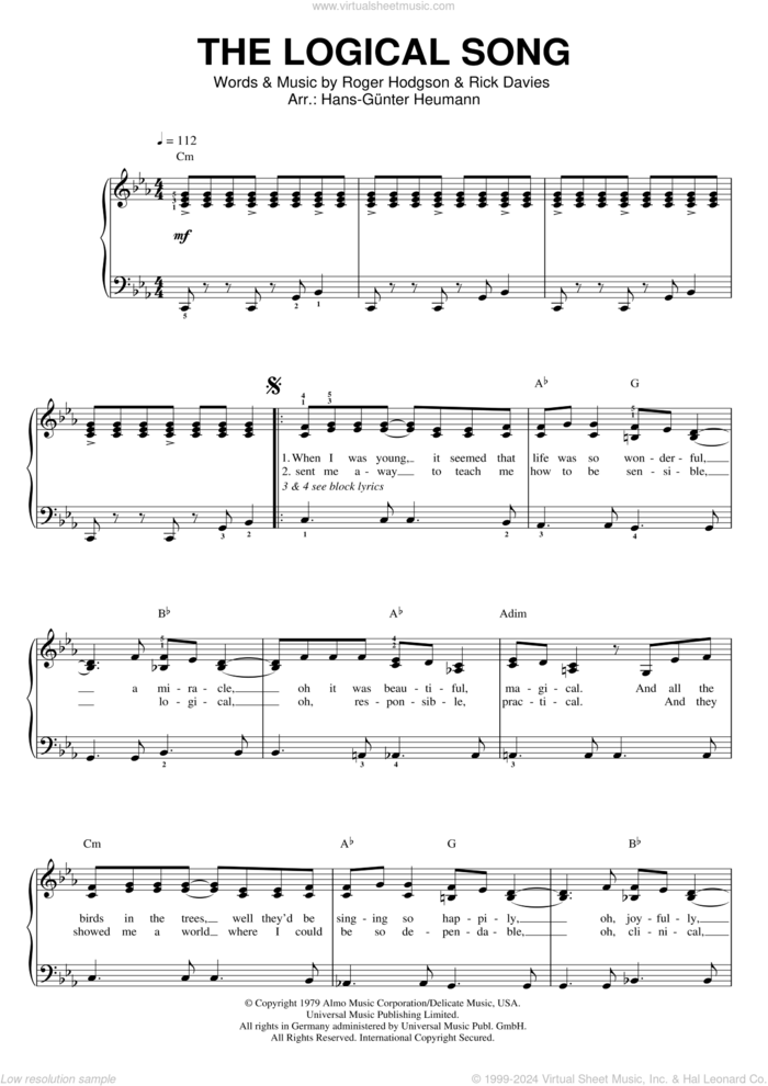 The Logical Song sheet music for voice and piano by Supertramp, Rick Davies and Roger Hodgson, intermediate skill level