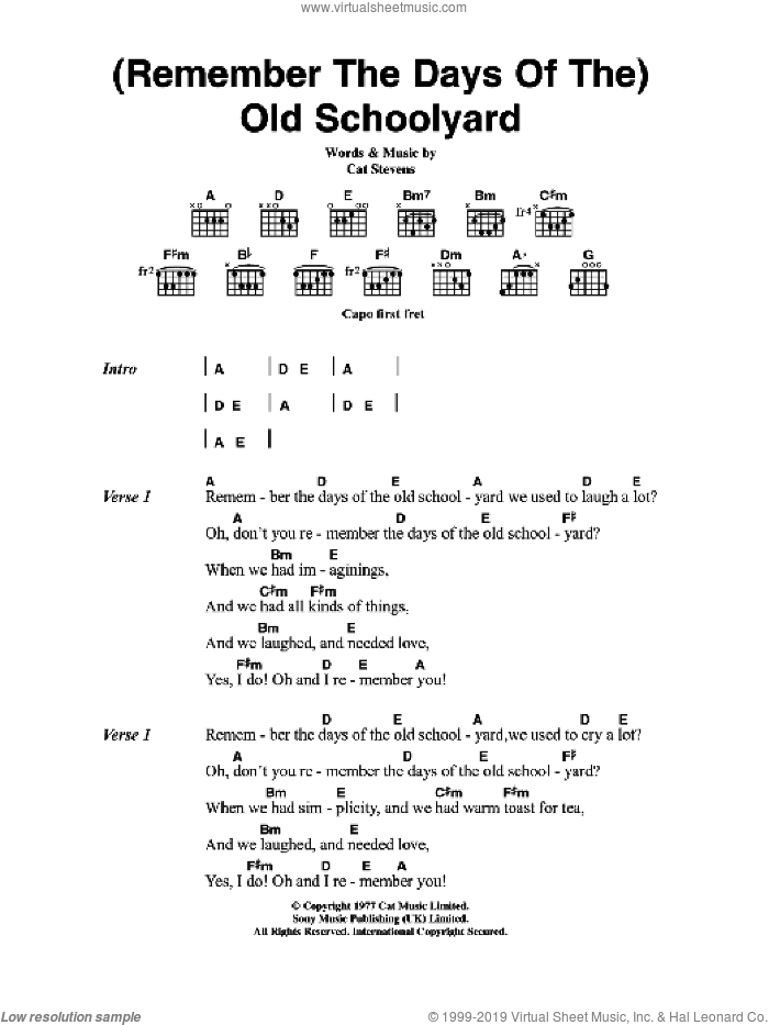 (Remember The Days Of The) Old Schoolyard sheet music for guitar (chords) by Cat Stevens, intermediate skill level