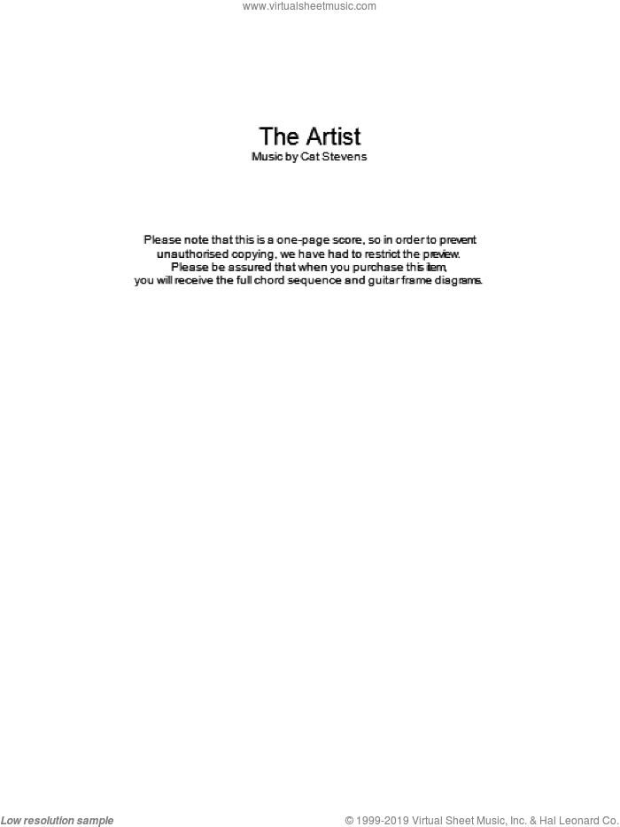 The Artist sheet music for guitar (chords) by Cat Stevens, intermediate skill level
