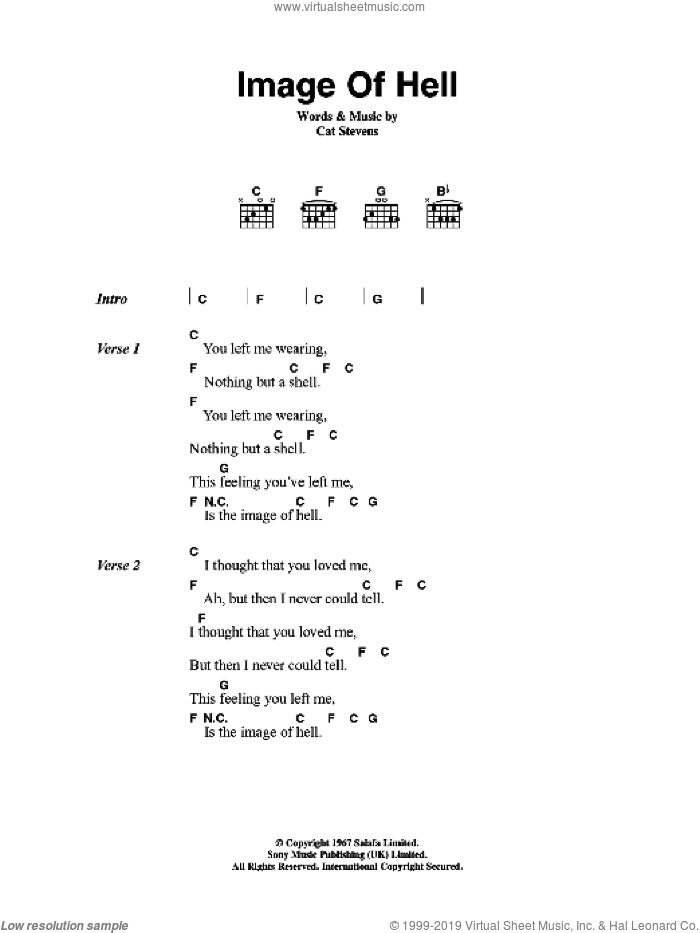 Image Of Hell sheet music for guitar (chords) by Cat Stevens, intermediate skill level