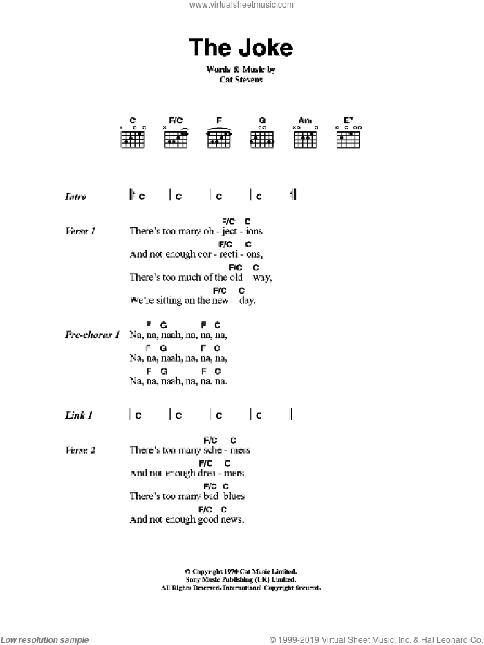 The Joke sheet music for guitar (chords) by Cat Stevens, intermediate skill level