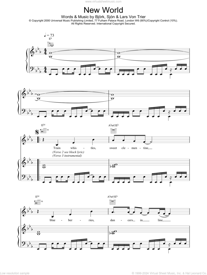 New World sheet music for voice, piano or guitar by Bjork Gudmundsdottir, intermediate skill level