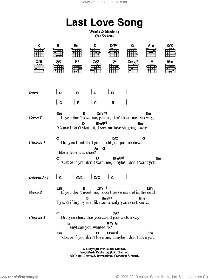 Last Love Song sheet music for guitar (chords) by Cat Stevens, intermediate skill level