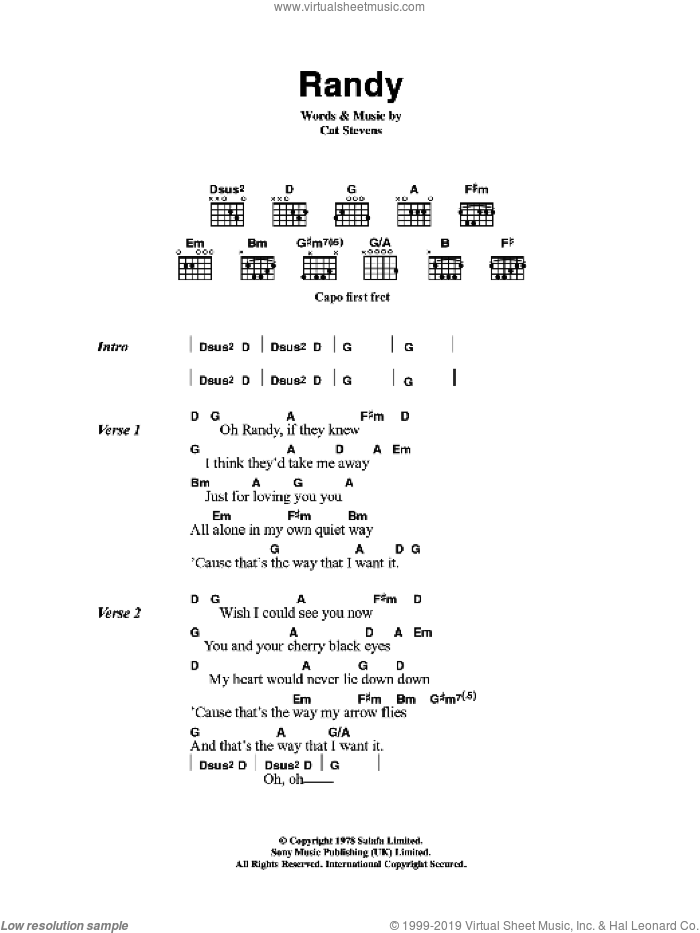 Randy sheet music for guitar (chords) by Cat Stevens, intermediate skill level