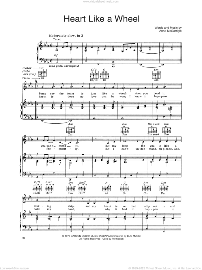 Heart Like A Wheel sheet music for voice, piano or guitar by Linda Ronstadt and Anna McGarrigle, intermediate skill level