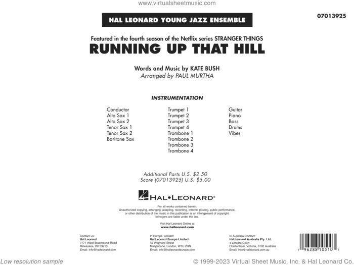 Running Up That Hill (arr. Paul Murtha) (COMPLETE) sheet music for jazz band by Paul Murtha and Kate Bush, intermediate skill level