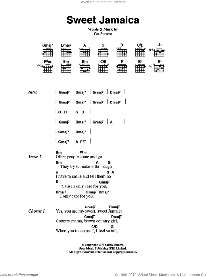 Sweet Jamaica sheet music for guitar (chords) by Cat Stevens, intermediate skill level