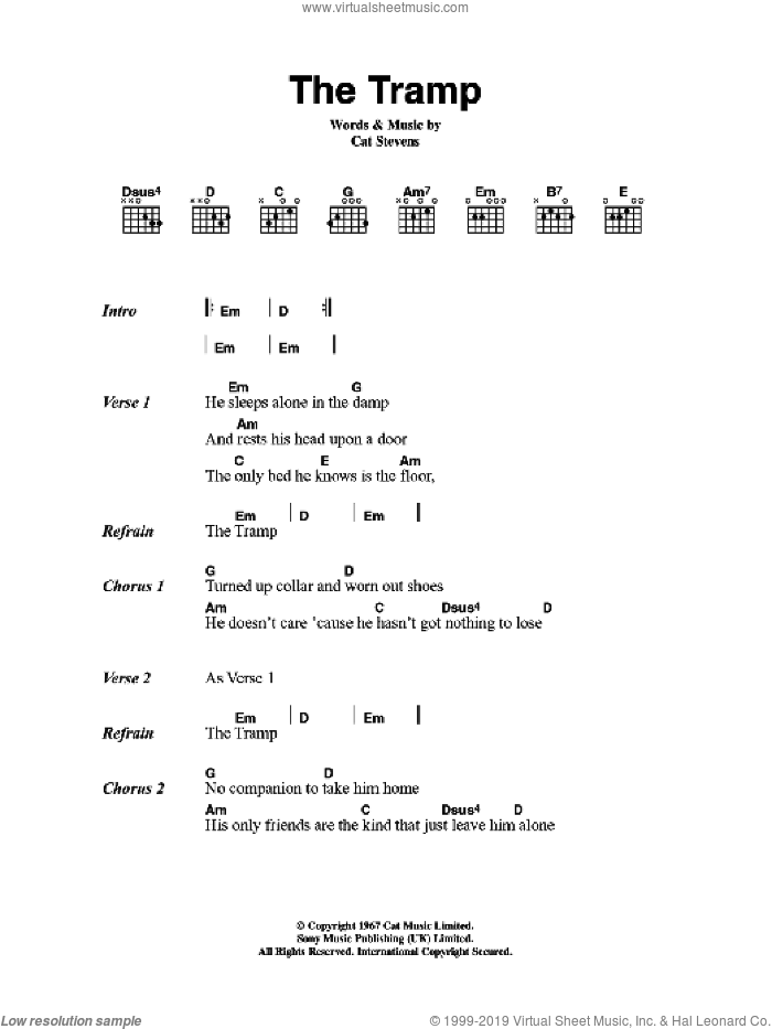 The Tramp sheet music for guitar (chords) by Cat Stevens, intermediate skill level