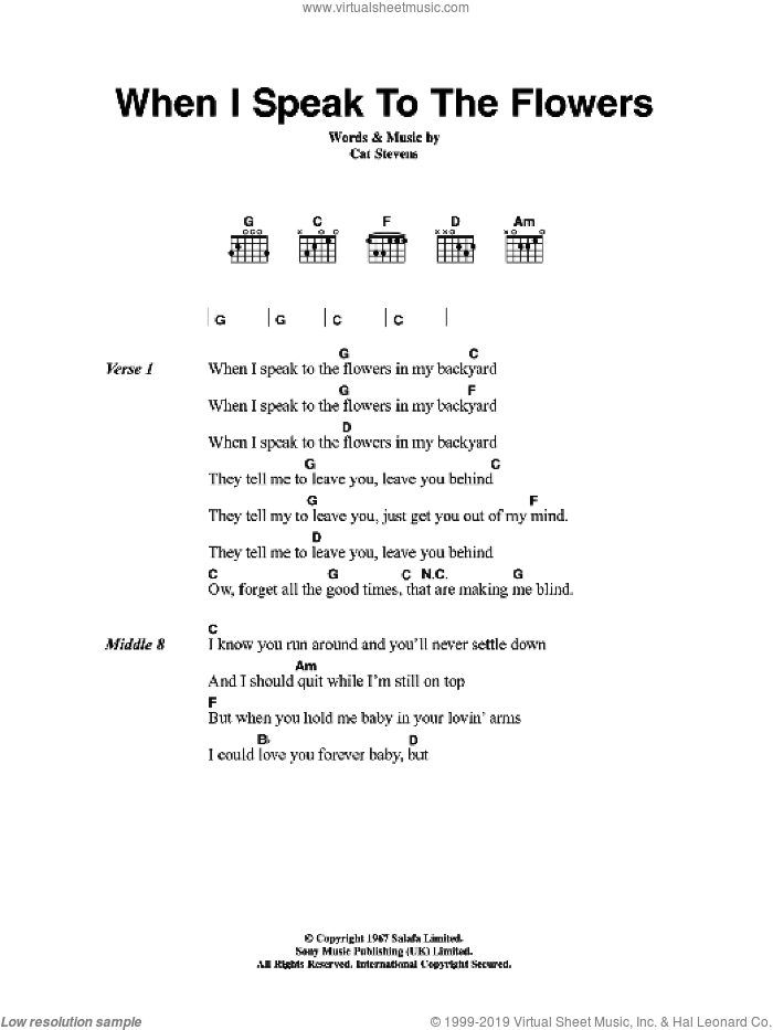 When I Speak To The Flowers sheet music for guitar (chords) by Cat Stevens, intermediate skill level