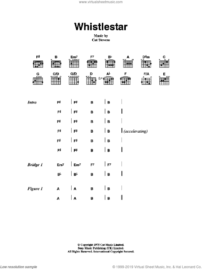 Whistlestar sheet music for guitar (chords) by Cat Stevens, intermediate skill level