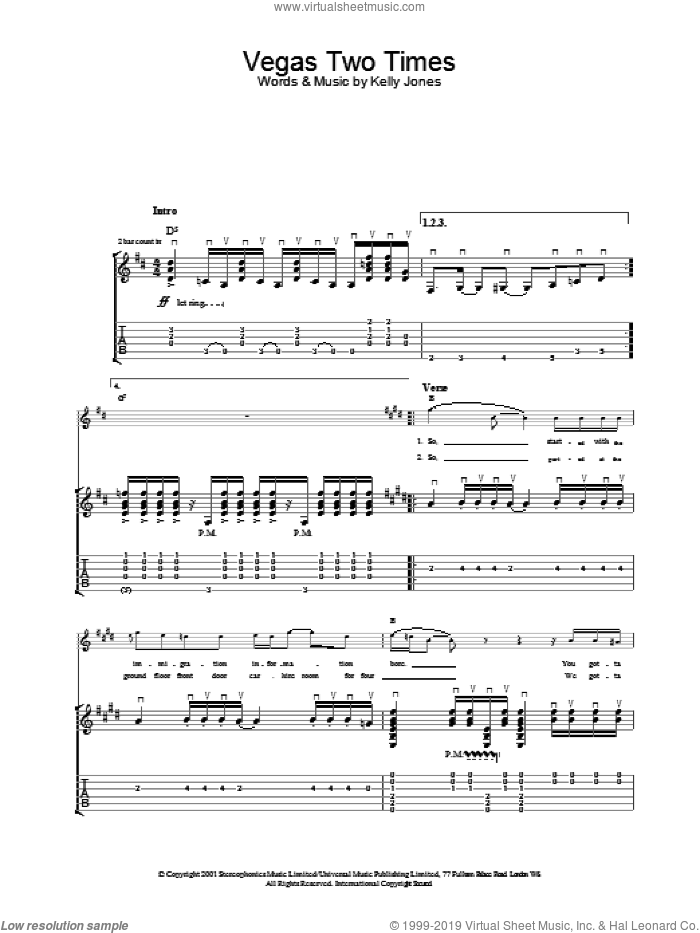 Vegas Two Times sheet music for voice, piano or guitar by Stereophonics, intermediate skill level