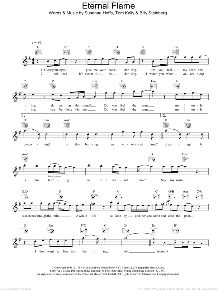 Eternal Flame sheet music for voice and other instruments (fake book) by The Bangles, Billy Steinberg, Susanna Hoffs and Tom Kelly, intermediate skill level