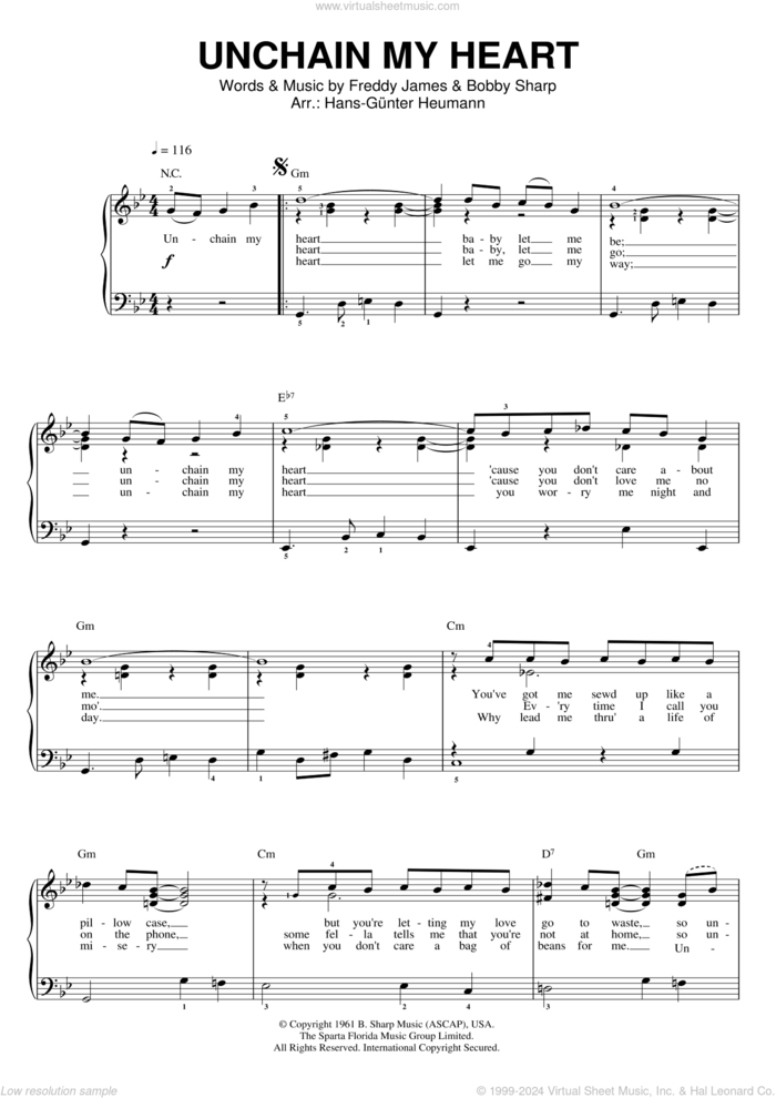 Unchain My Heart sheet music for voice and piano by Joe Cocker, Bobby Sharp and Teddy Powell, intermediate skill level