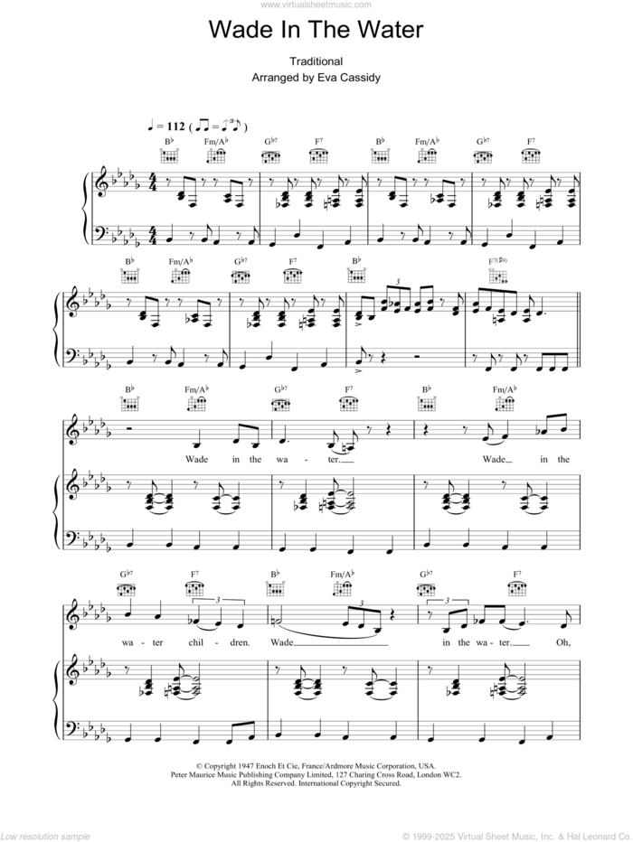 Wade In The Water sheet music for voice, piano or guitar by Eva Cassidy, intermediate skill level